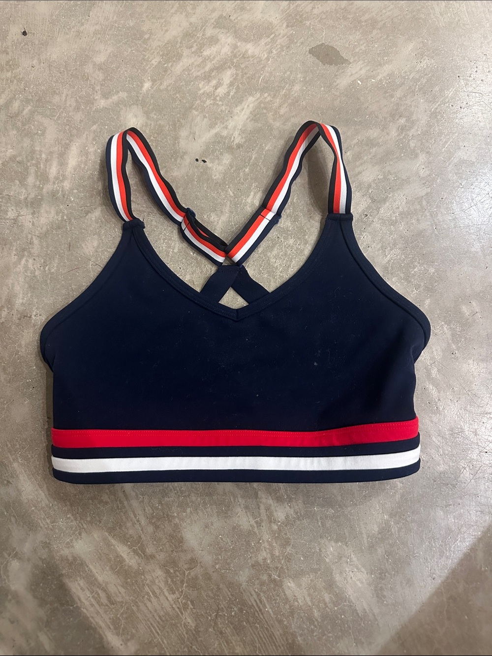 Lorna Jane Navy Sports Bralette with Red & White Stripe Detail